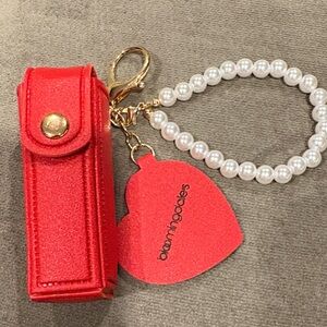 Bloomingdale's Wristlet/Bag Charm/Keys with Lipstick holder and red heart mirror